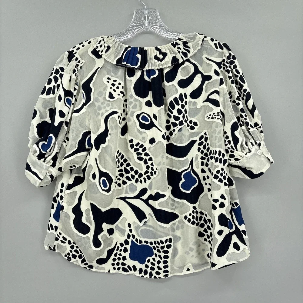 Ulla Johnson Blouse 2 Multicolor Ruffle Neck Puff Sleeve Sheer Marcella Top NEW